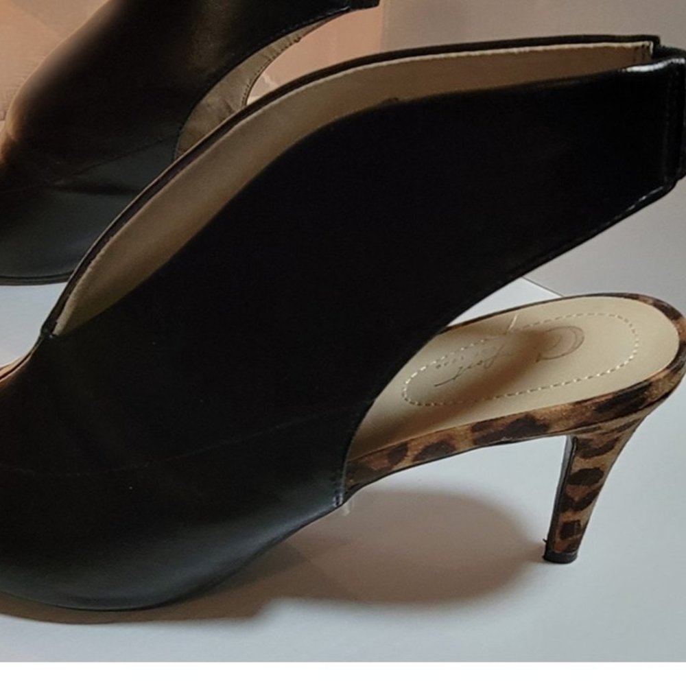 Comfort Faux Leather Black & Leopard Slingback High Heels Stiletto Shoes Size 11 - Picture 2 of 3